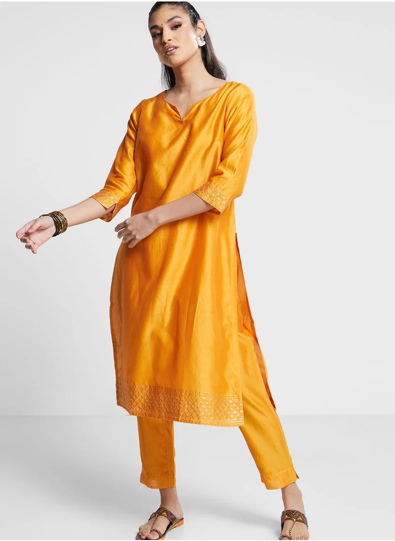 Fabindia Notched Neck Long Kurti Set