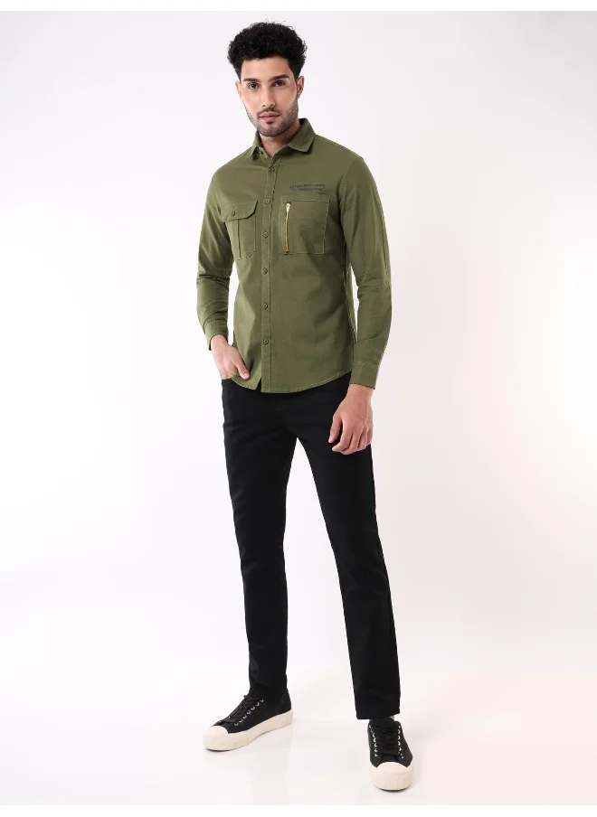 Beyoung Jade Green Solid Urban Shirt for Men