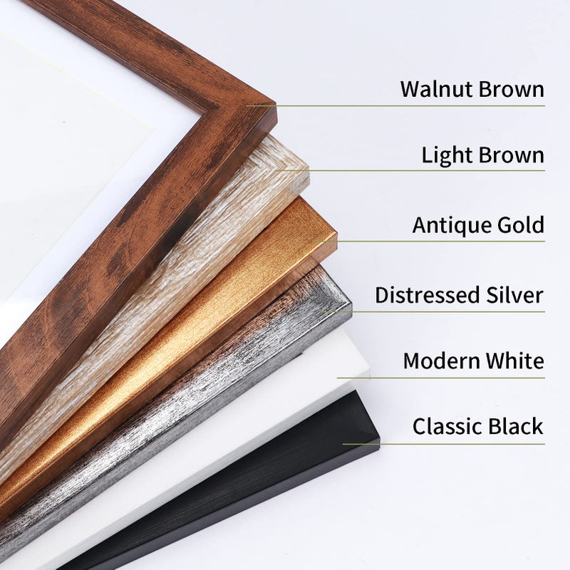Lavezee مجموعة إطار صورة Lavezee 5x7 من 6 تصميم خشبي محزن مصنوع لعرض صور 5 × 7 مع حصيرة و 6 × 8 بدون حصيرة للديكور الجدار والطاولة ألوان متنوعة - Image 2
