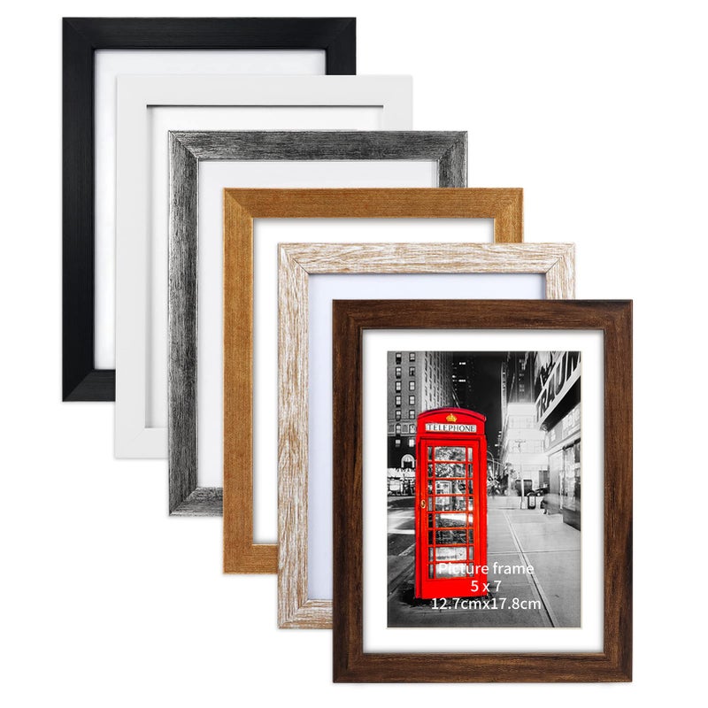 Lavezee مجموعة إطار صورة Lavezee 5x7 من 6 تصميم خشبي محزن مصنوع لعرض صور 5 × 7 مع حصيرة و 6 × 8 بدون حصيرة للديكور الجدار والطاولة ألوان متنوعة - Image 1