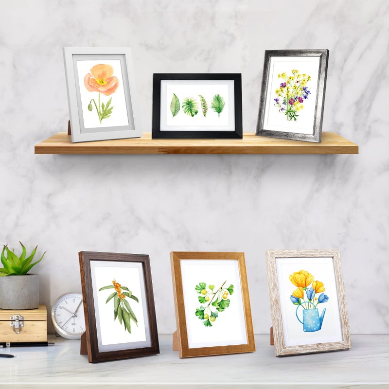 Lavezee مجموعة إطار صورة Lavezee 5x7 من 6 تصميم خشبي محزن مصنوع لعرض صور 5 × 7 مع حصيرة و 6 × 8 بدون حصيرة للديكور الجدار والطاولة ألوان متنوعة - Image 4