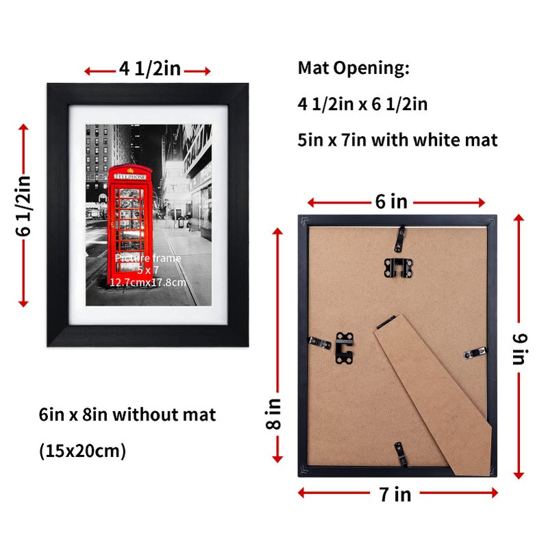 Lavezee مجموعة إطار صورة Lavezee 5x7 من 6 تصميم خشبي محزن مصنوع لعرض صور 5 × 7 مع حصيرة و 6 × 8 بدون حصيرة للديكور الجدار والطاولة ألوان متنوعة - Image 3