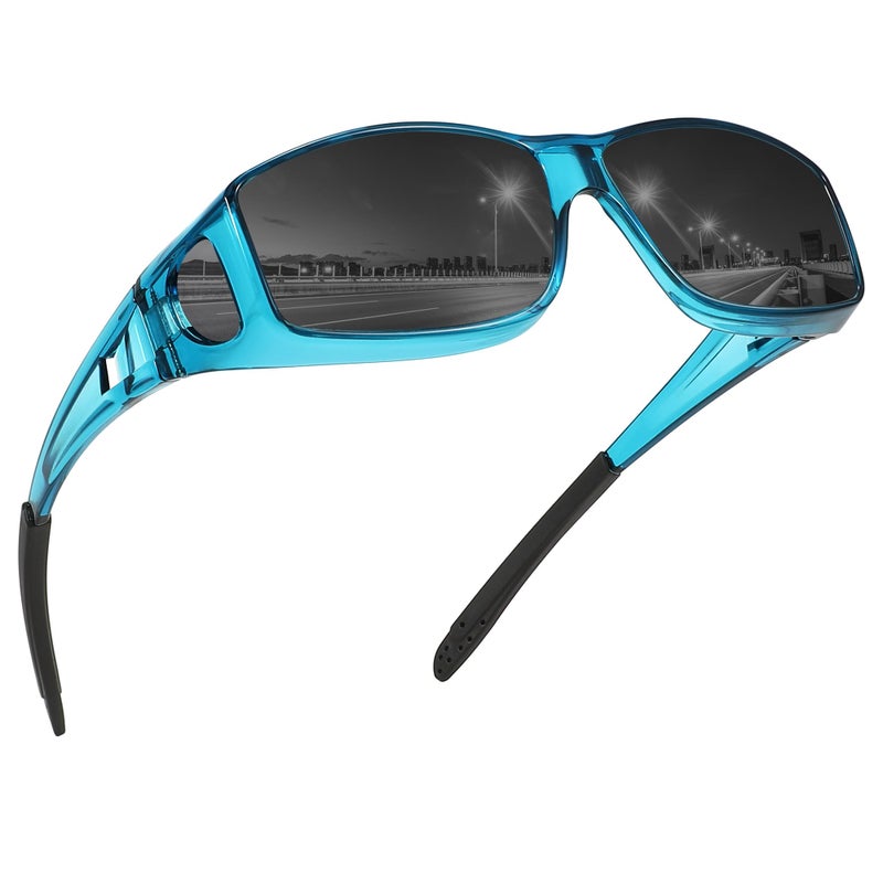 MEETSUN Fit Over Glasses Sunglasses for Men WomenWrap Around Sunglasses Polarized UV400 Protection Z1Clear BlueGray Lens - Image 2