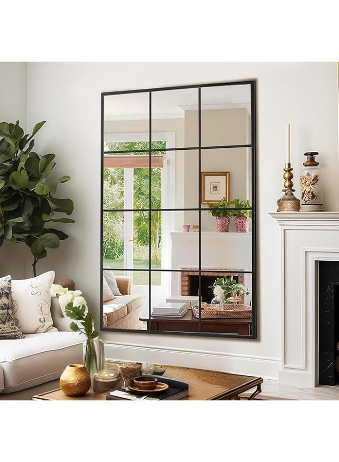 فيبارتي مرآة حائط عصرية بنمط نافذة (80×120 سم) - مرآة كبيرة بإطار معدني أسود غير لامع وشبكة زخرفية | تركيب أفقي ورأسي لغرفة المعيشة والمدخل وغرفة النوم وطاولة الزينة - Image 5