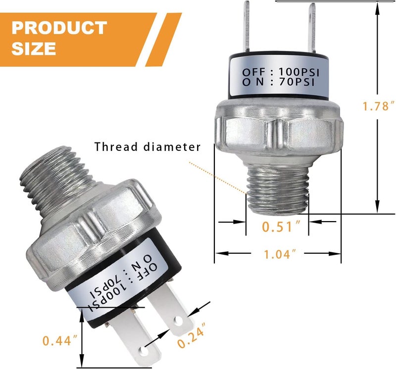 mankk Air Pressure Switch 70-100 PSI Thread 1/4" NPT 24V 12V DC Air Compressor Pressure Switch for Air Horn Train 70-100-1/4" NPT-W - Image 3