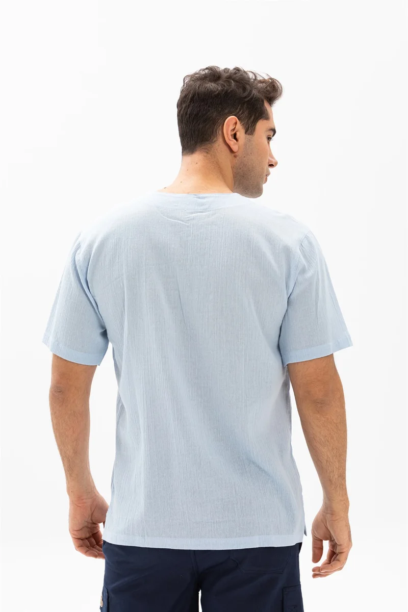اليش شيل بيزي Kısa Kol Şile Bezi Zımbalı Erkek Tshirt Buz Mavi 3027