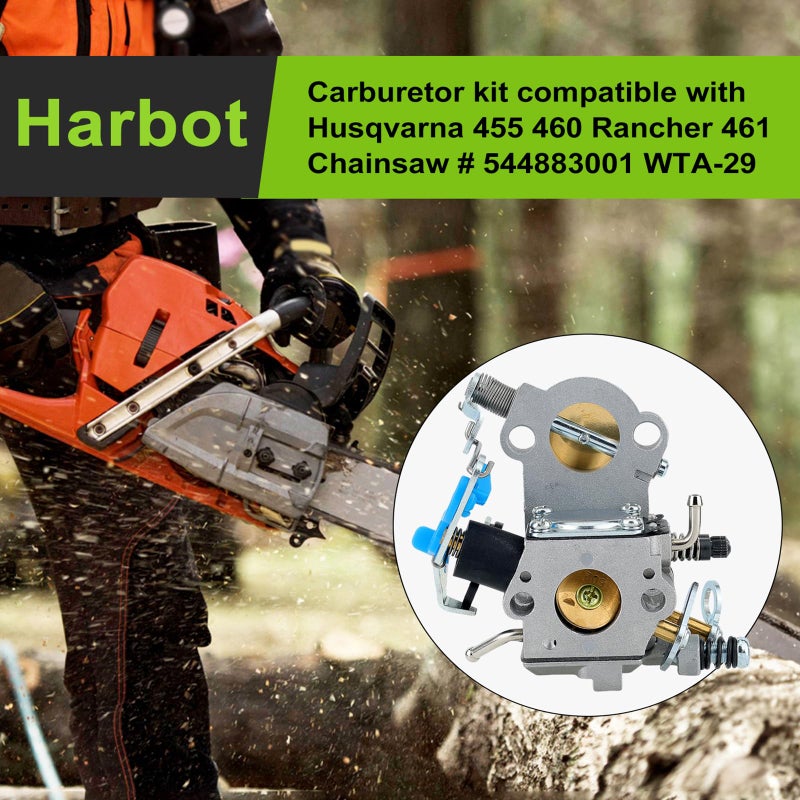 Harbot 455 Rancher Carburetor for Husqvarna 455 Rancher Parts 460 455E 461 Rancher Gas Chainsaw Replaces WTA-29 with 537255701 Air Filter Spark Plug Fuel Line All In One Kit - Image 4