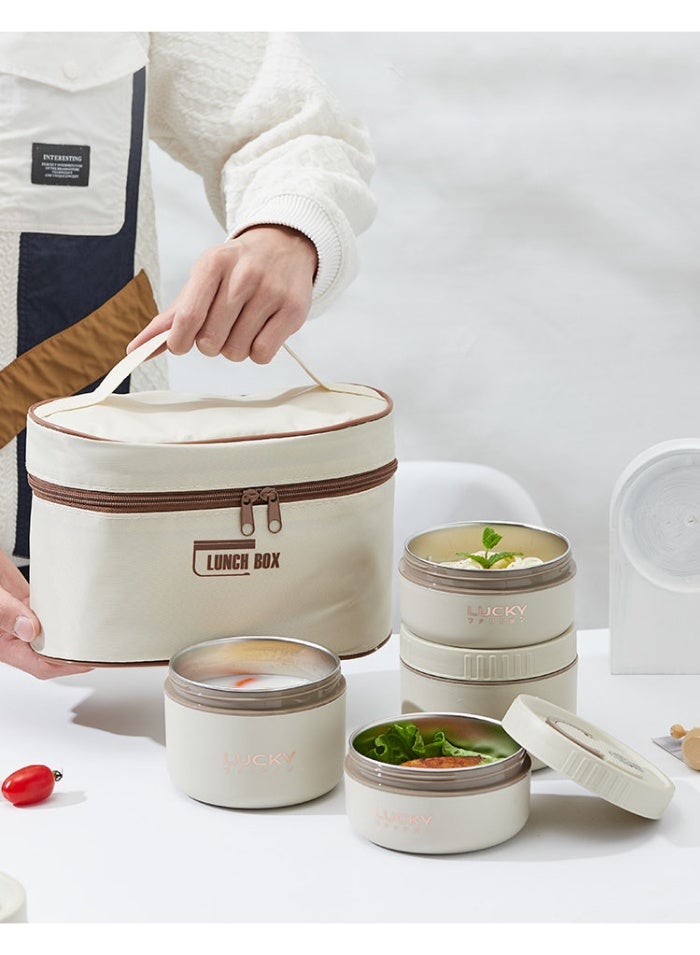 GuRiver Stainless Steel Lunch Box: 2 * 440ml+2*660ml Microwave-Safe Round Bento Box - 304 Stackable Insulated Leakproof 4 Pack , with Thermal Bag& Cutlery - for Adults Students Office School Picnic Camping - Image 2