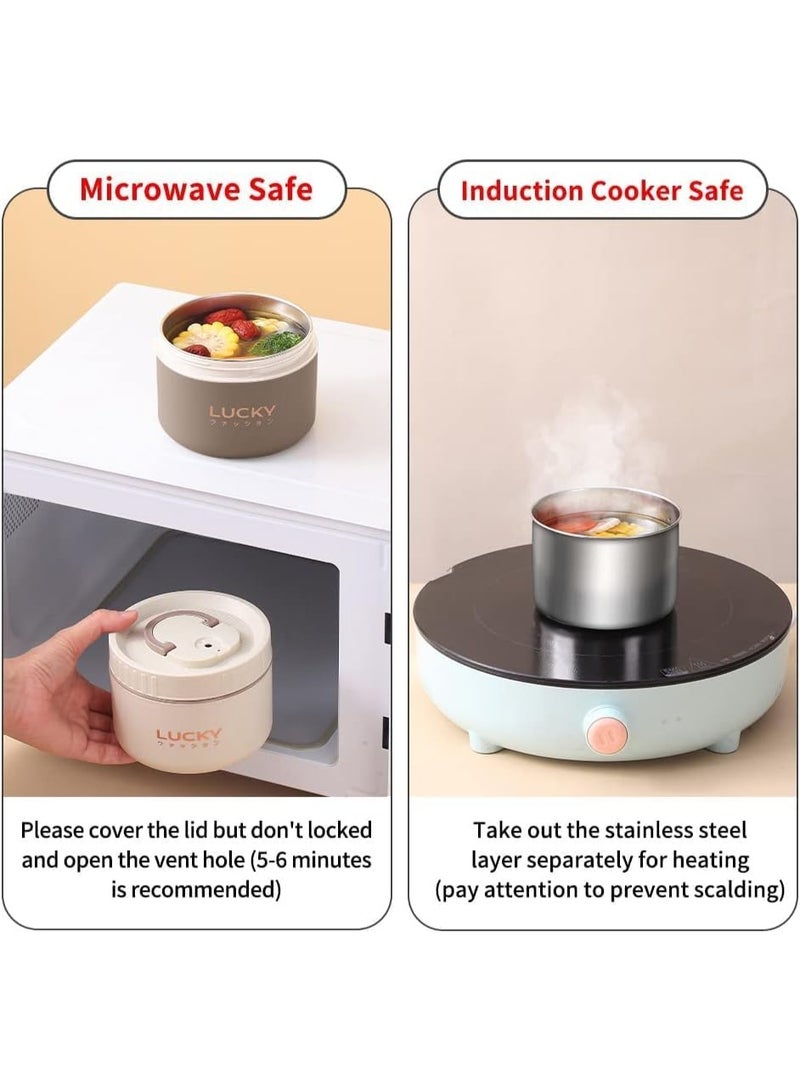 GuRiver Stainless Steel Lunch Box: 2 * 440ml+2*660ml Microwave-Safe Round Bento Box - 304 Stackable Insulated Leakproof 4 Pack , with Thermal Bag& Cutlery - for Adults Students Office School Picnic Camping - Image 5