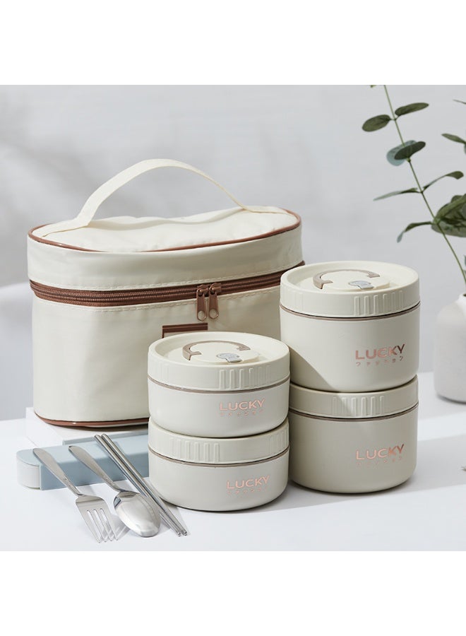 GuRiver Stainless Steel Lunch Box: 2 * 440ml+2*660ml Microwave-Safe Round Bento Box - 304 Stackable Insulated Leakproof 4 Pack , with Thermal Bag& Cutlery - for Adults Students Office School Picnic Camping - Image 1