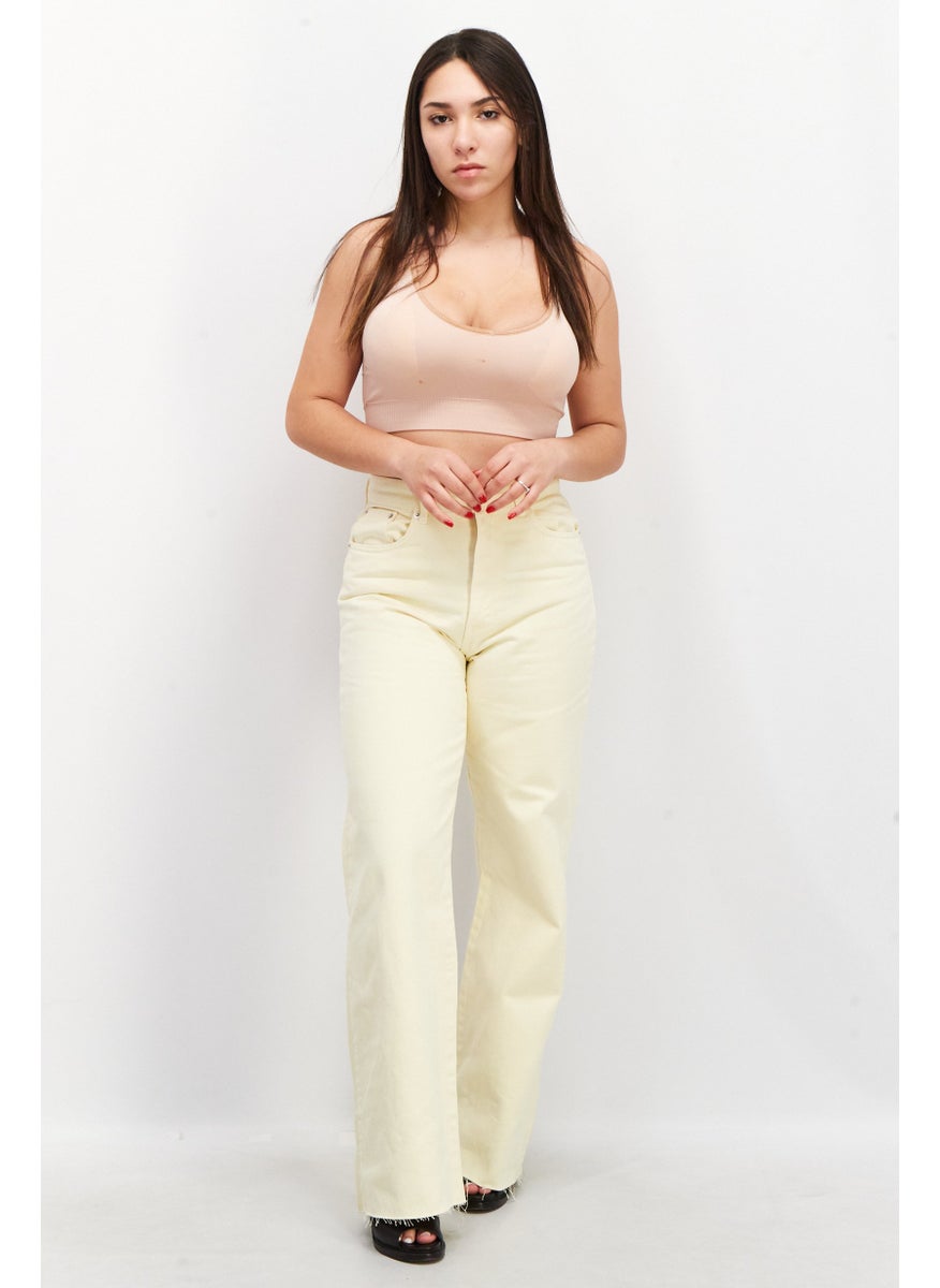Stradivarius - Women Straight Fit Textured Non Stretchable Denim Jeans, Yellow - Image 1