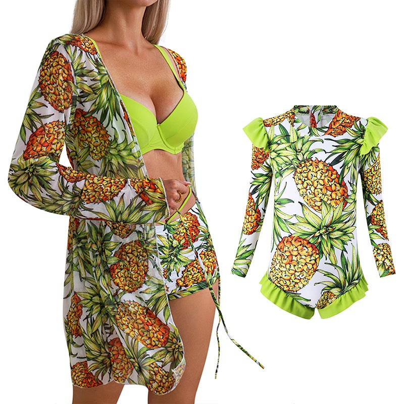 New Parent-Child Swimwear Women'S Blouse Long-Sleeved Sunscreen Hard Bag Bikini Three-Piece Купальник - Image 3