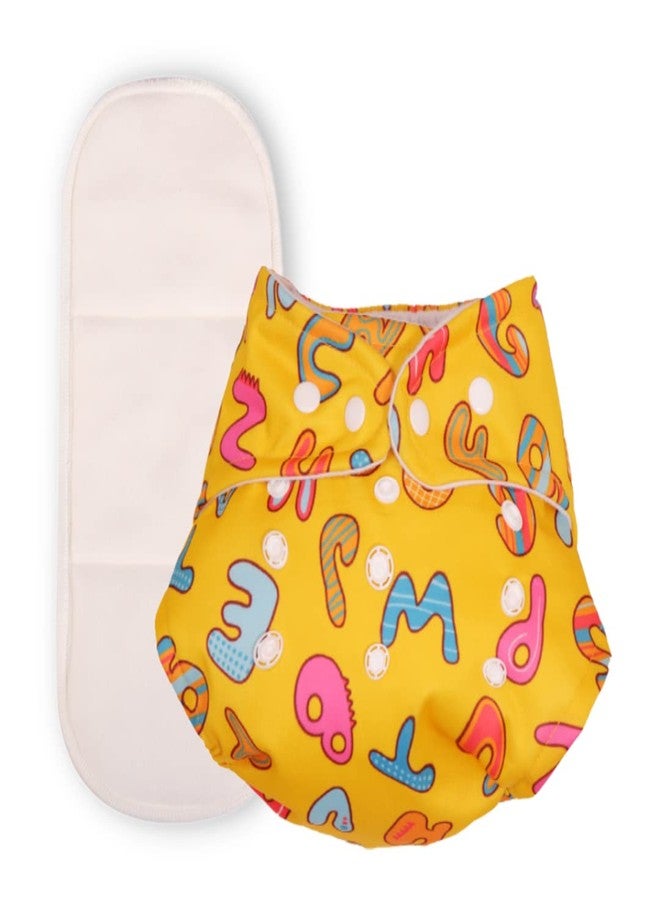 Deedry Unisex Oeko-Tex Certified Washable&Reusable Diapers With Adjustable Snap Buttons (One Size Perfect Fit), Comes With Absorbent Inserts/Pads (3Months- 3Years,Yellow Alphabet-Abc,With 1 Insert) - Image 1