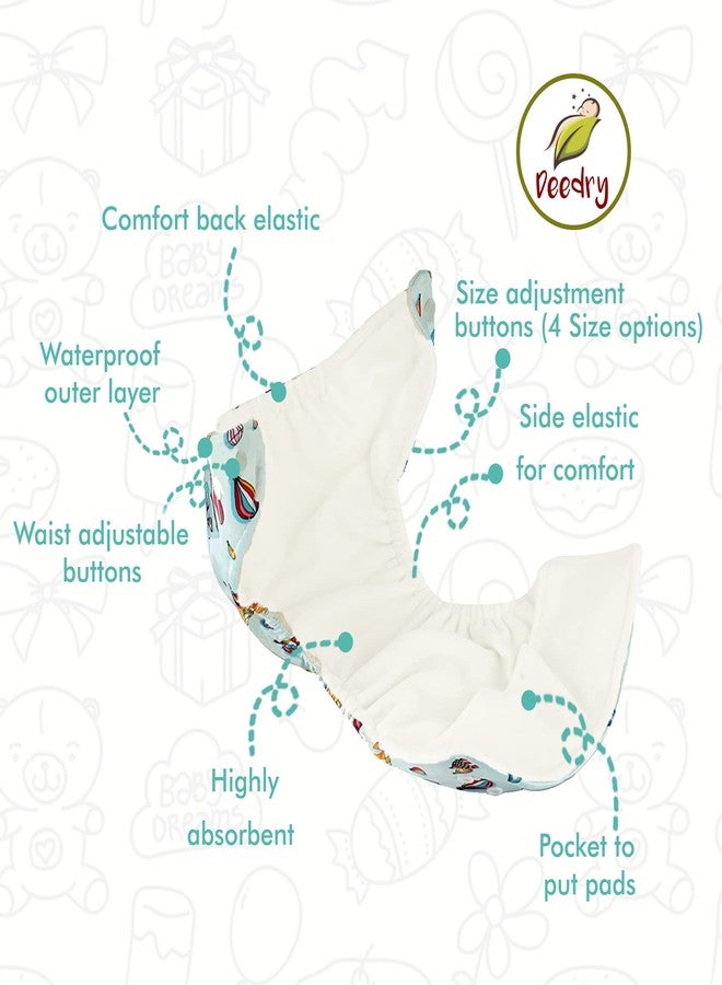 Deedry Unisex Oeko-Tex Certified Washable&Reusable Diapers With Adjustable Snap Buttons (One Size Perfect Fit), Comes With Absorbent Inserts/Pads (3Months- 3Years,Yellow Alphabet-Abc,With 1 Insert) - Image 3