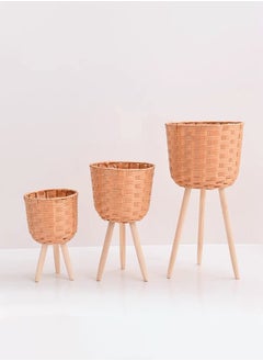 HOME TASTE Home Taste Set Of 3 Rattan Plant Pot Stand Woven Flower Pots Cover Planter Pot Container Wooden Flower Pot Holder Flower Basket Rattan Plant Display Rack For Indoor Outdoor 