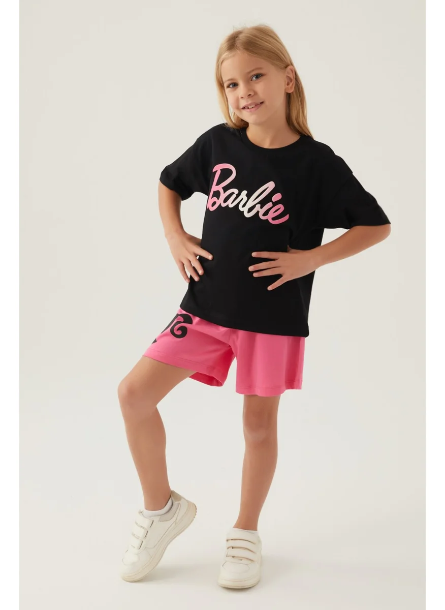 Barbie Patterned Black Girls' Shorts Set