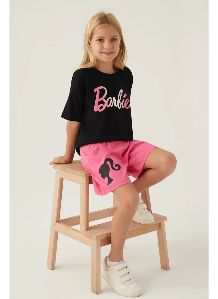 Barbie Patterned Black Girls' Shorts Set