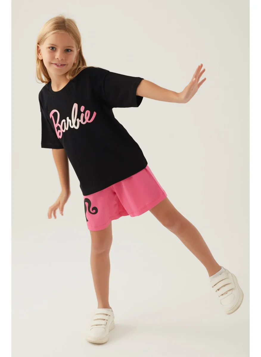 Barbie Patterned Black Girls' Shorts Set