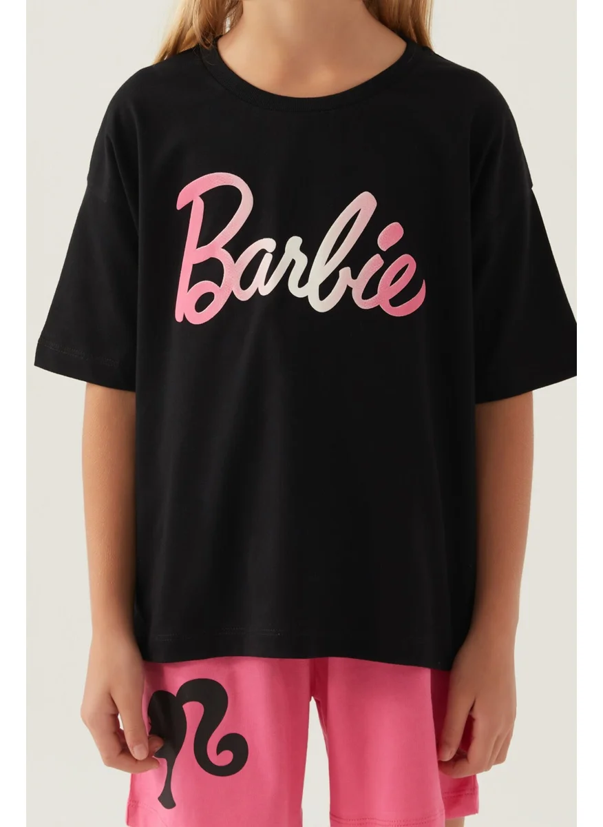 Barbie Patterned Black Girls' Shorts Set