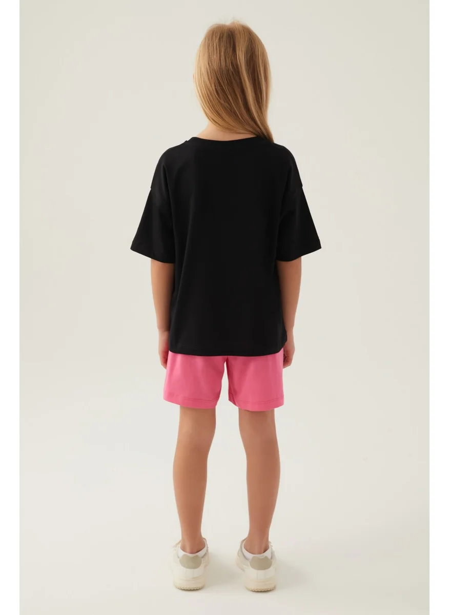 Barbie Patterned Black Girls' Shorts Set