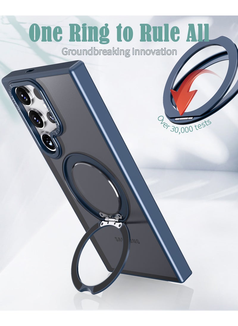 Color Fans - Samsung Galaxy S24 Ultra 360° Rotatable Magnetic Ring Holder Case Scratchproof Hard PC Translucent Matte Protective Kickstand Phone Case - Blue - Image 1