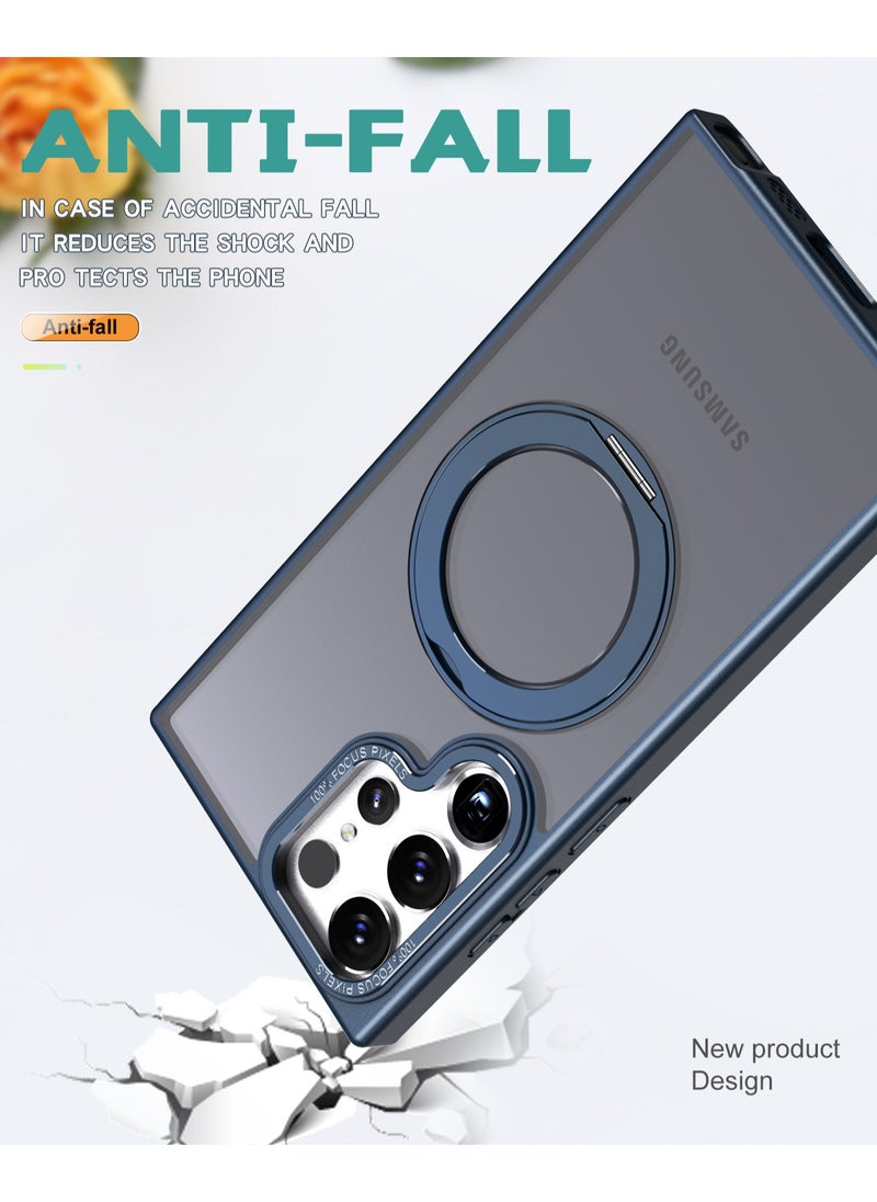 Color Fans - Samsung Galaxy S24 Ultra 360° Rotatable Magnetic Ring Holder Case Scratchproof Hard PC Translucent Matte Protective Kickstand Phone Case - Blue - Image 1