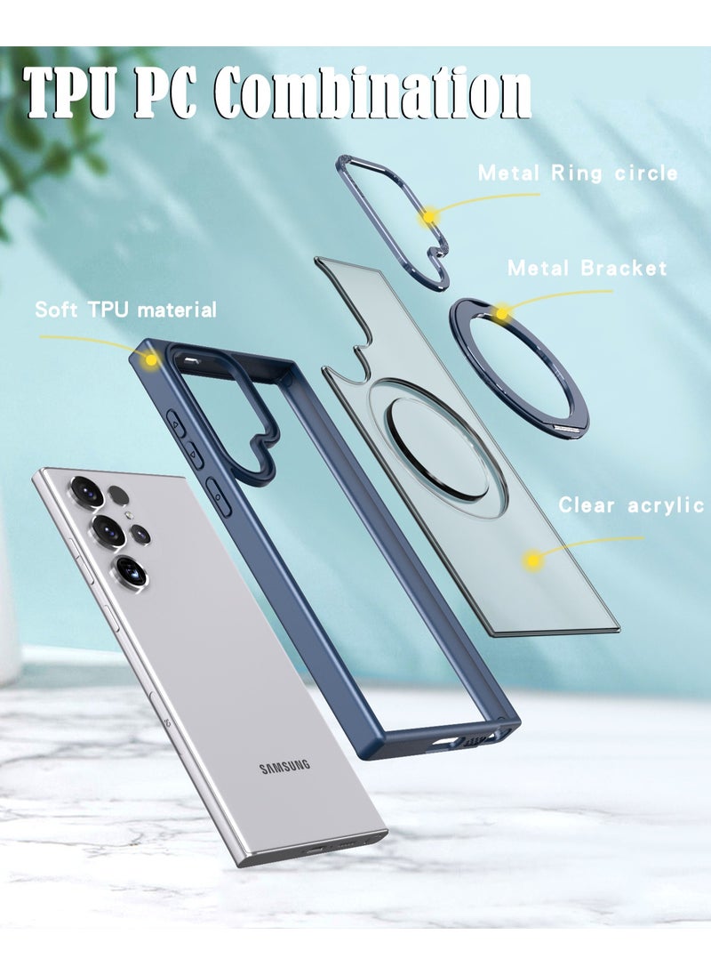 Color Fans - Samsung Galaxy S24 Ultra 360° Rotatable Magnetic Ring Holder Case Scratchproof Hard PC Translucent Matte Protective Kickstand Phone Case - Blue - Image 1