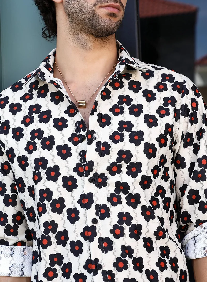 CAHOOT  Men's Onyx Black & Crimson Red Retro-Bloom Tactile Shirt for Men | Best Price UAE