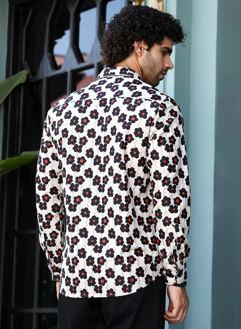 CAHOOT  Men's Onyx Black & Crimson Red Retro-Bloom Tactile Shirt for Men | Best Price UAE