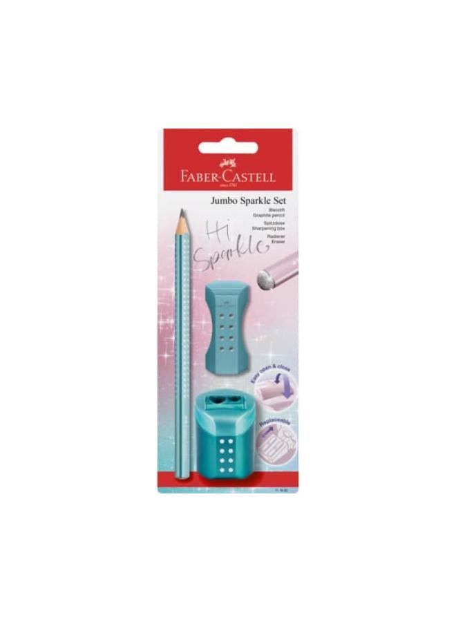 FABER-CASTELL Pack Of 2 Sparkle Jamio Pencil 2 & Eye Sharpener With Tank & Elastomer Set - Image 1