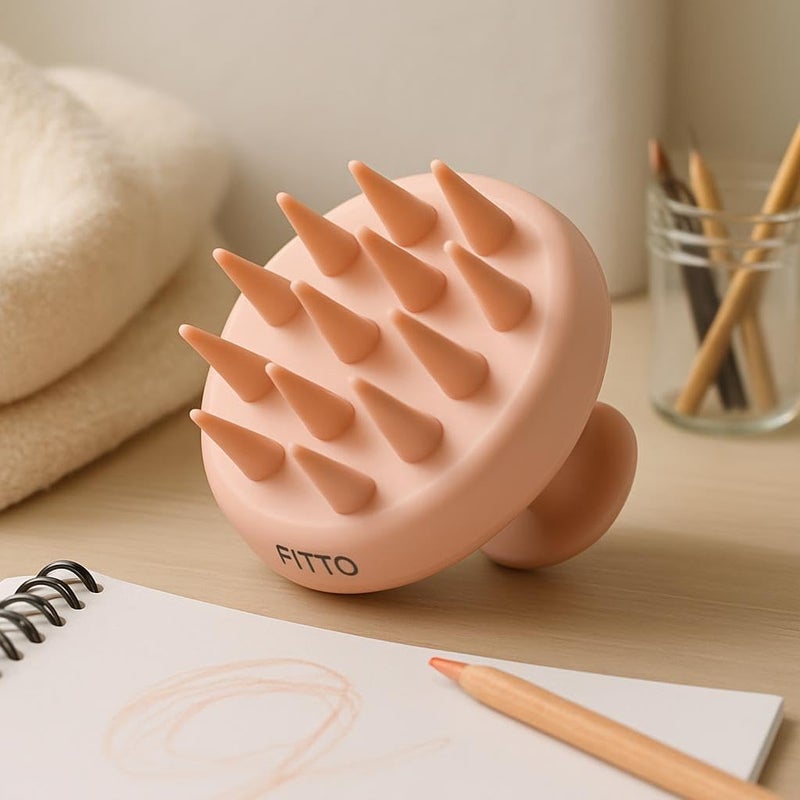 FITTO Silicone Scalp Massager Shampoo Brush for Shower, Soft Bristles, Waterproof Scalp Exfoliator, Deep Cleansing Hair Brush, Gentle Scalp Care for Men, Women, and Kids - Pink - Image 2