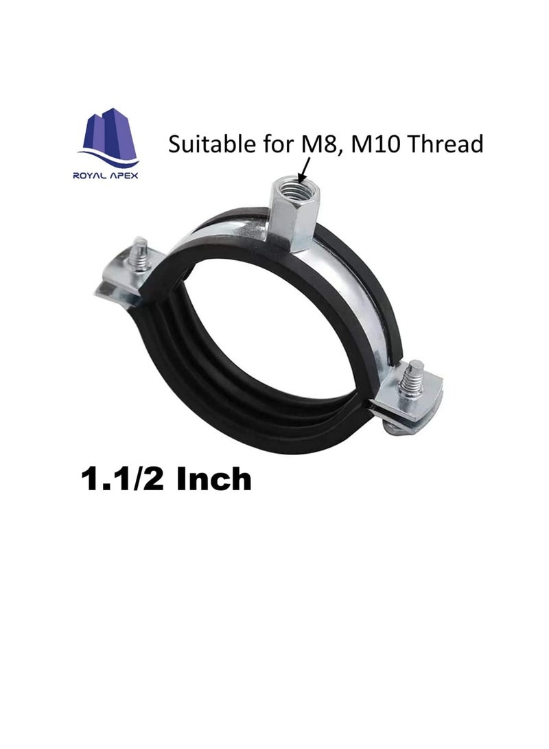 Heavy Duty Adjustable Two-screw Pipe Galvanized Iron (GI) Clamp with Rubber Lined or Unlined for Wall Ceiling Mount Pipe Supports, Split Ring Hanger (1.1/2 Inch, Pack of 10)  - Image 2