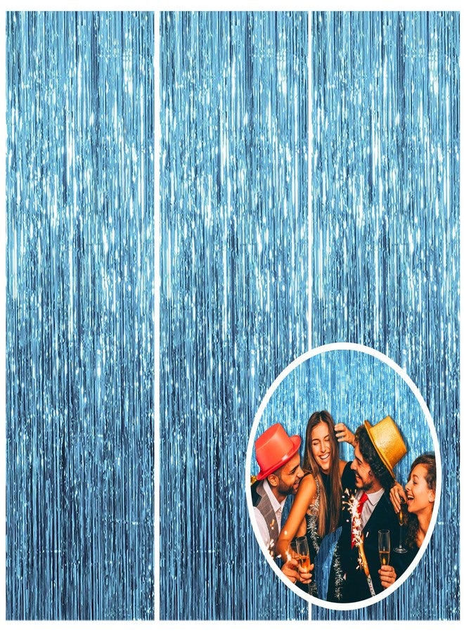 AMONE 3 Pack Blue Backdrop Party Streamers Ocean Themed Decor Birthday Party Decorations Foil Fringe Backdrop Curtain Graduation Baby Shower Bachelorette Winter Holiday Party Decorations Supplies - Image 1