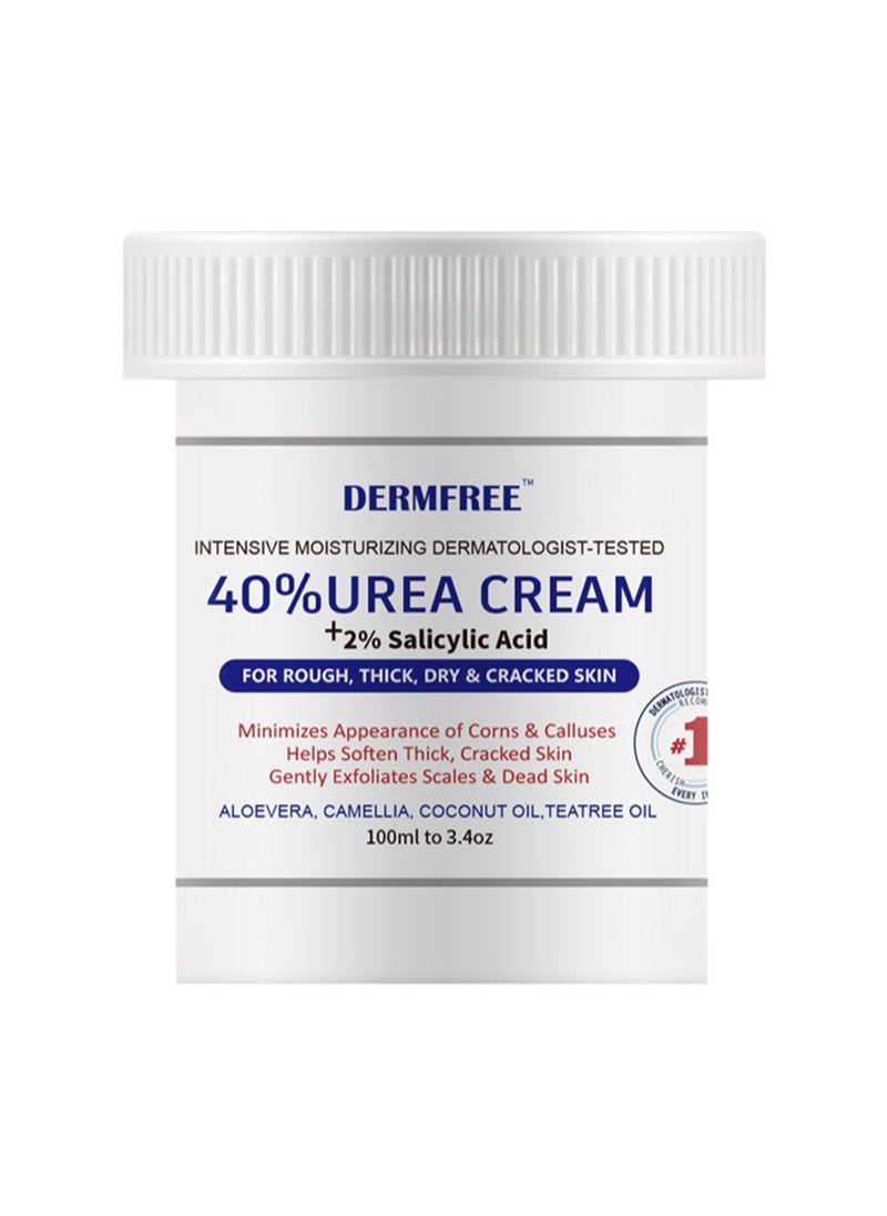 DERMFREE - Salicylic Acid Urea Foot Cream with 40% Urea Cream,2% Salicylic Acid,Exfoliates Prevents Dry and Cracked Skin on Feet and Hands Moisturizing Removes Dead Calluses - Image 1