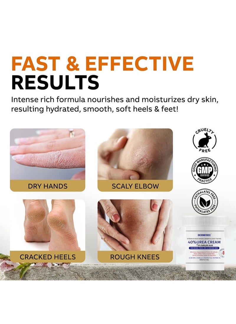 DERMFREE - Salicylic Acid Urea Foot Cream with 40% Urea Cream,2% Salicylic Acid,Exfoliates Prevents Dry and Cracked Skin on Feet and Hands Moisturizing Removes Dead Calluses - Image 1