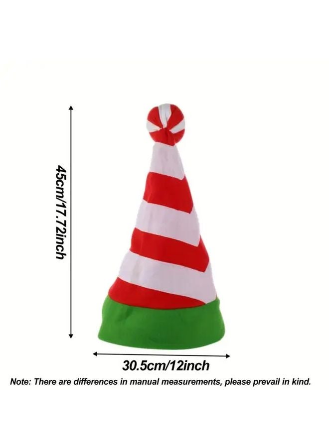 2pcs Festive Red Green Striped Party Hats Soft Flannel Holiday Christmas Decorations - Image 4