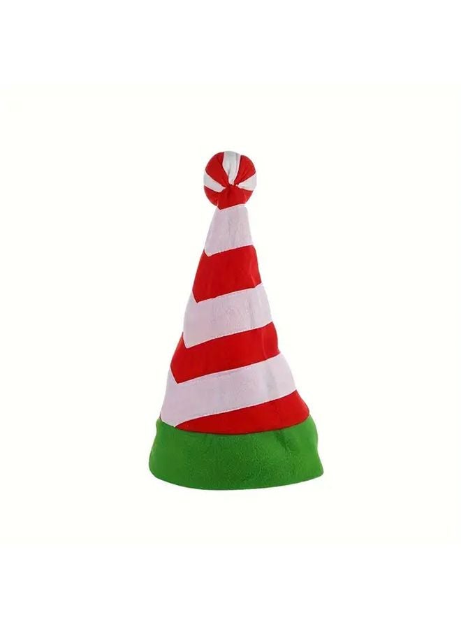 2pcs Festive Red Green Striped Party Hats Soft Flannel Holiday Christmas Decorations - Image 1