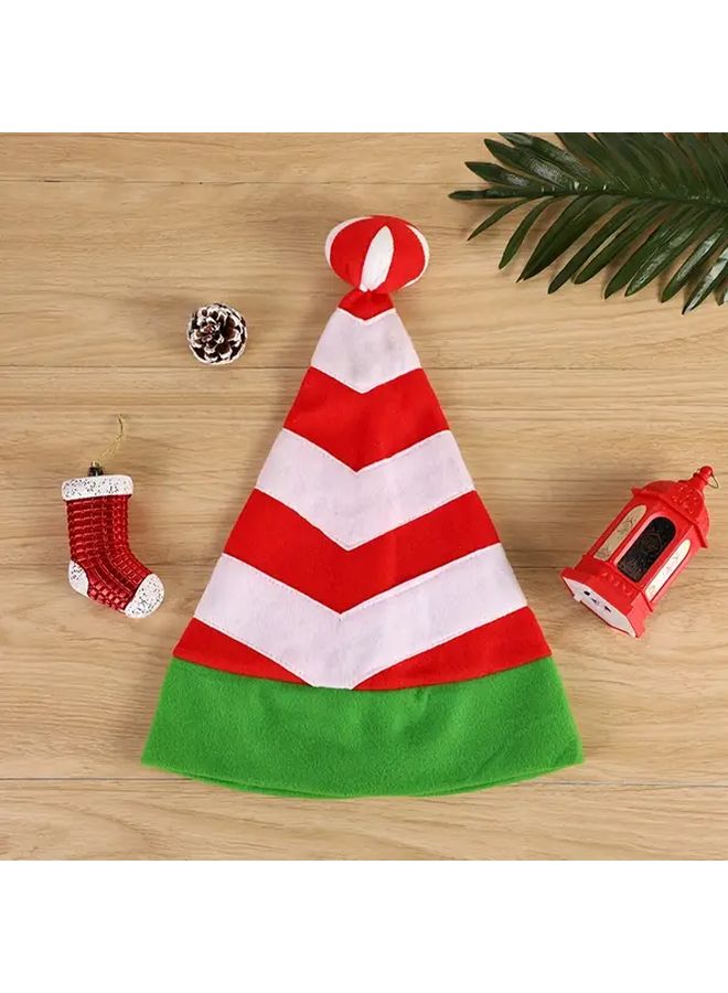 2pcs Festive Red Green Striped Party Hats Soft Flannel Holiday Christmas Decorations - Image 2