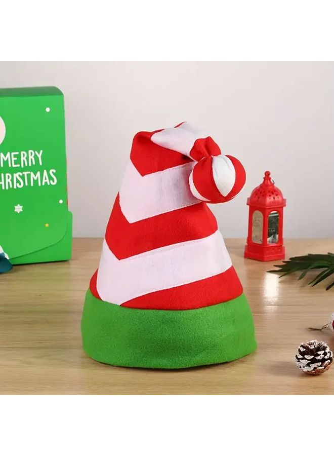 2pcs Festive Red Green Striped Party Hats Soft Flannel Holiday Christmas Decorations - Image 3