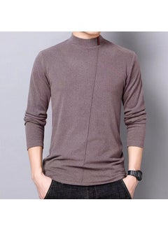 Generic Mens Thermal Long Sleeve Turtleneck Velvet T-Shirt Brown  - Image 1