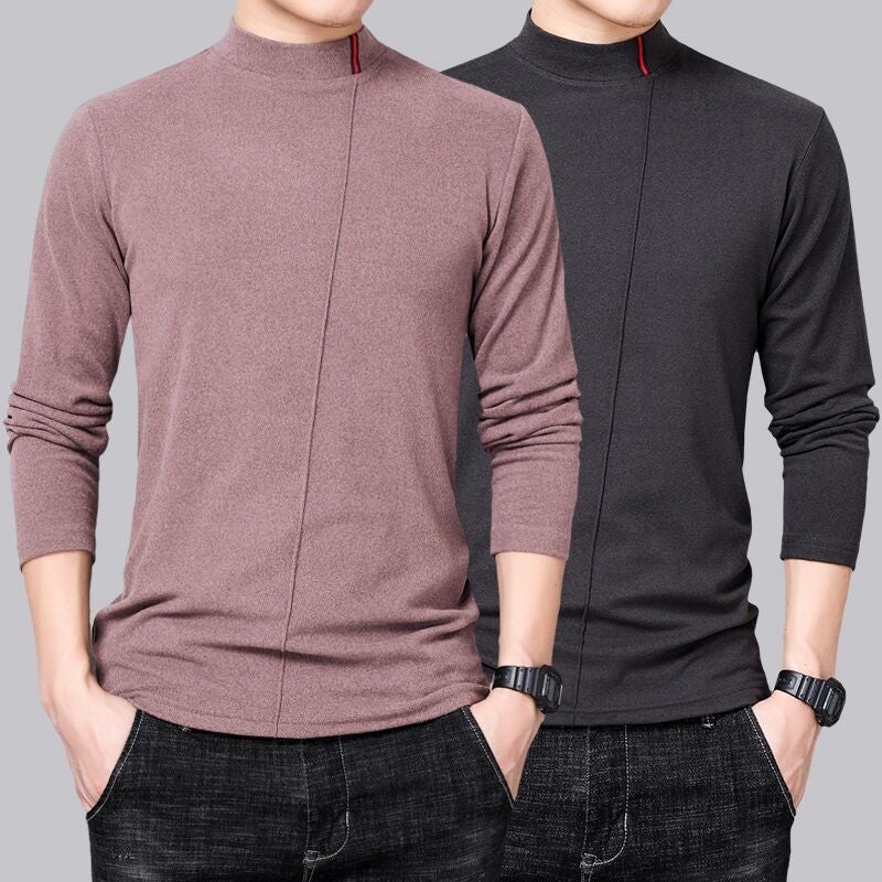 Mens Thermal Long Sleeve Turtleneck Velvet T-Shirt Brown - Image 3