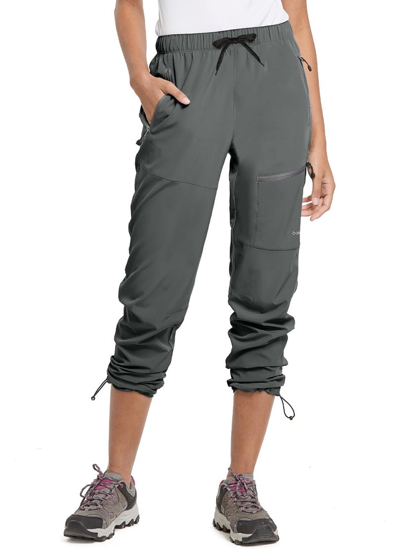 BALEAF Women's Hiking Pants Quick Dry Water Resistant Lightweight Joggers Pant for All Seasons Elastic Waist Steel Gray Medium, Capri - Image 2
