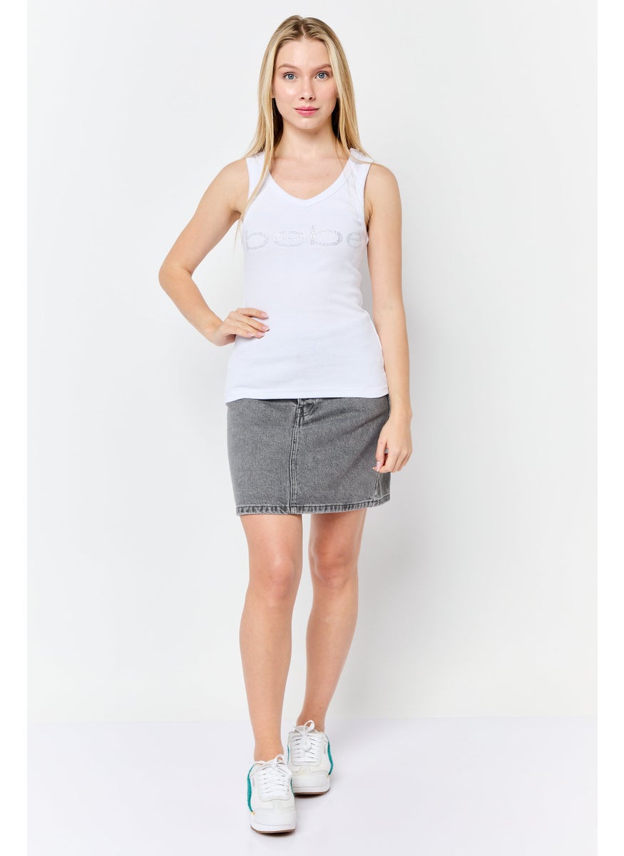 bebe - Women Scoop Neck Sleeveless Brand Logo Tank Top, White - Image 1