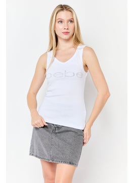 Women Scoop Neck Sleeveless Brand Logo Tank Top, White