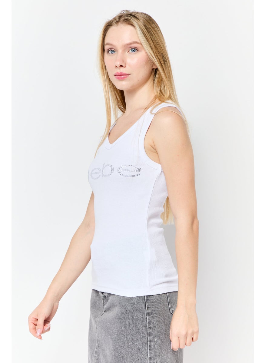 bebe - Women Scoop Neck Sleeveless Brand Logo Tank Top, White - Image 1
