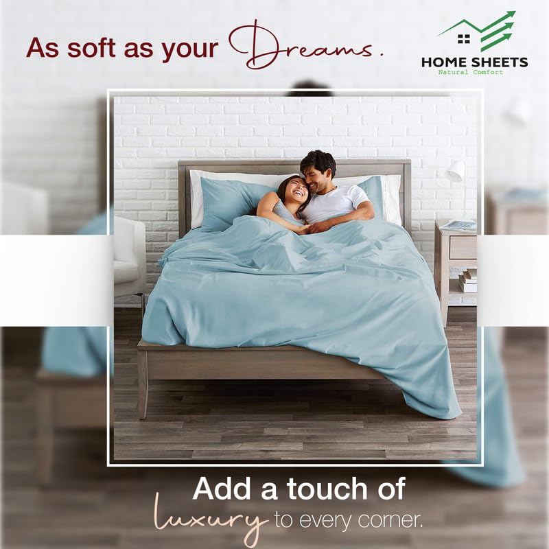 HOME SHEETS Single Plain Sateen 500 TC 100 Cotton Single Size 60 X 90 inch Bedsheet with 18 X 28 inch 2 Pillow Covers Single Size Light Blue Solid - Image 2