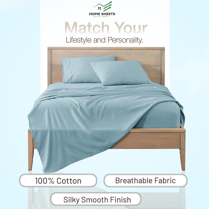 HOME SHEETS Single Plain Sateen 500 TC 100 Cotton Single Size 60 X 90 inch Bedsheet with 18 X 28 inch 2 Pillow Covers Single Size Light Blue Solid - Image 3
