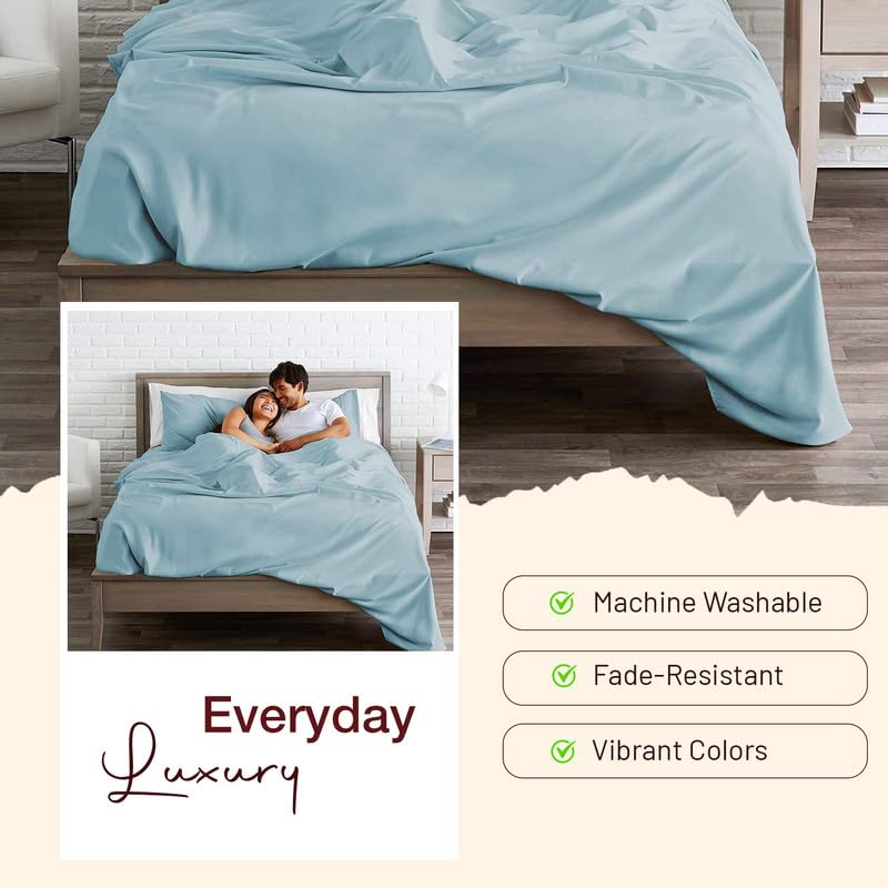 HOME SHEETS Single Plain Sateen 500 TC 100 Cotton Single Size 60 X 90 inch Bedsheet with 18 X 28 inch 2 Pillow Covers Single Size Light Blue Solid - Image 4