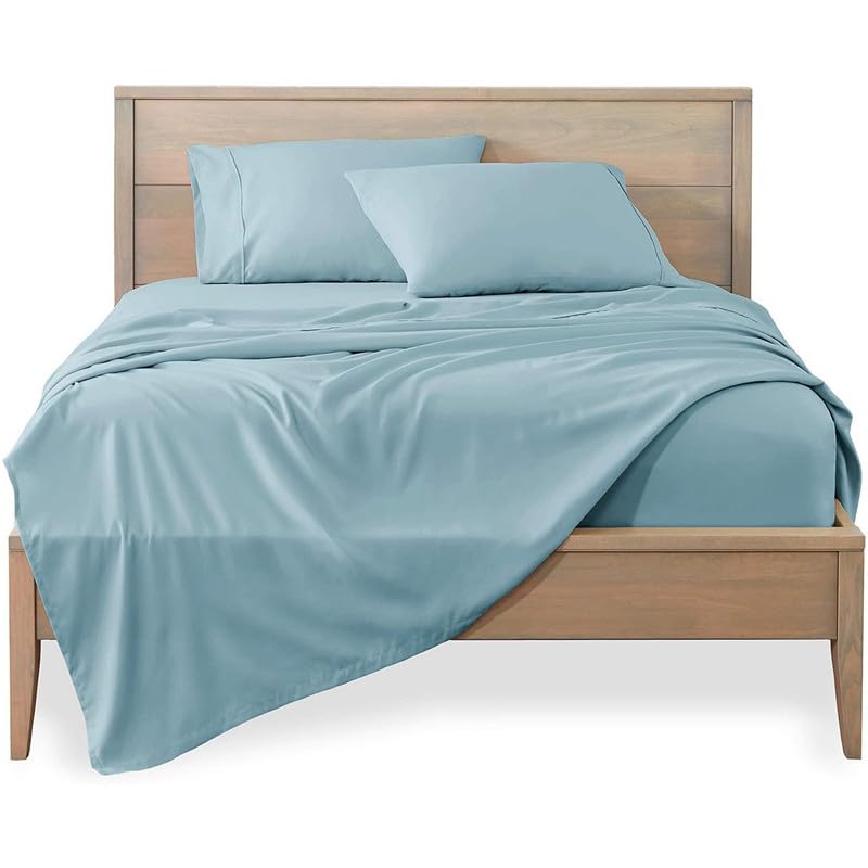 HOME SHEETS Single Plain Sateen 500 TC 100 Cotton Single Size 60 X 90 inch Bedsheet with 18 X 28 inch 2 Pillow Covers Single Size Light Blue Solid - Image 1