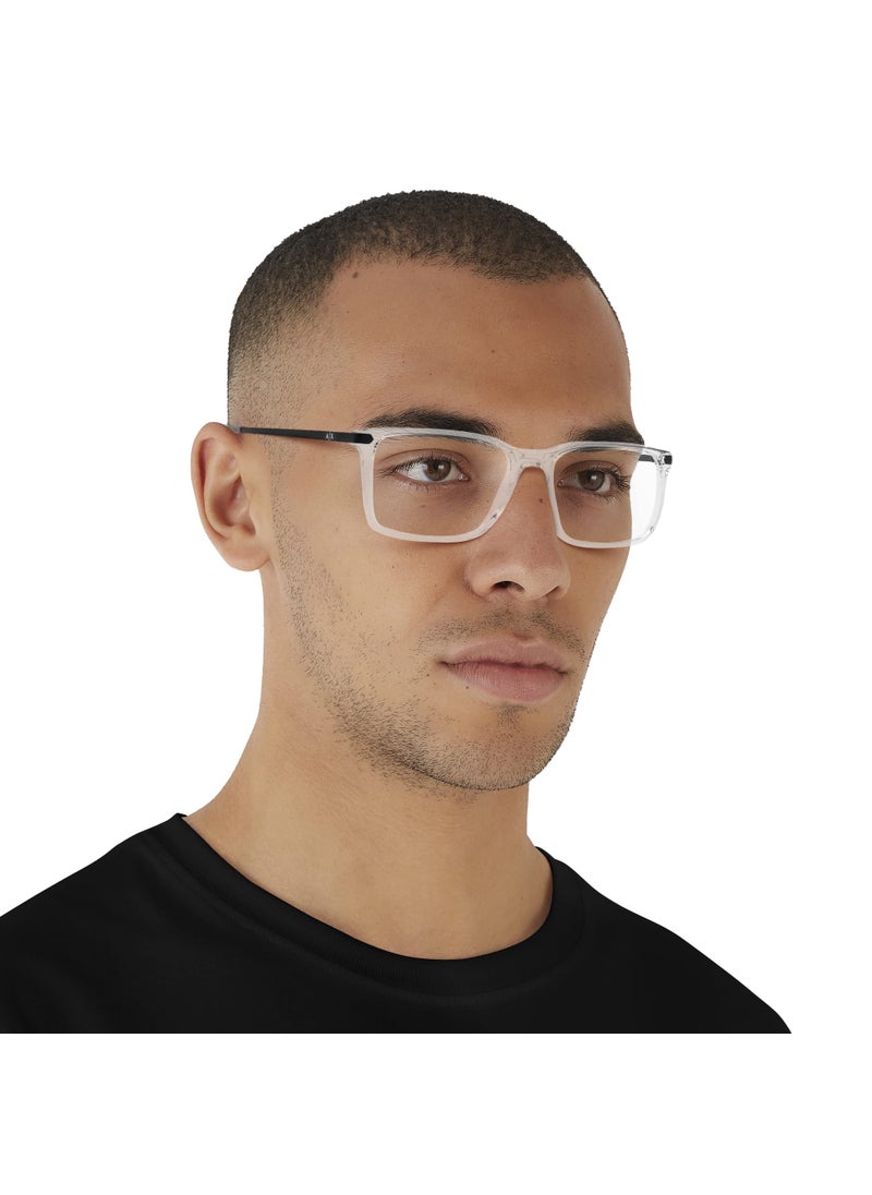 A|X ARMANI EXCHANGE Men's Ax3077 Rectangular Prescription Eyewear Frames, Crystal/Demo Lens, 54 mm